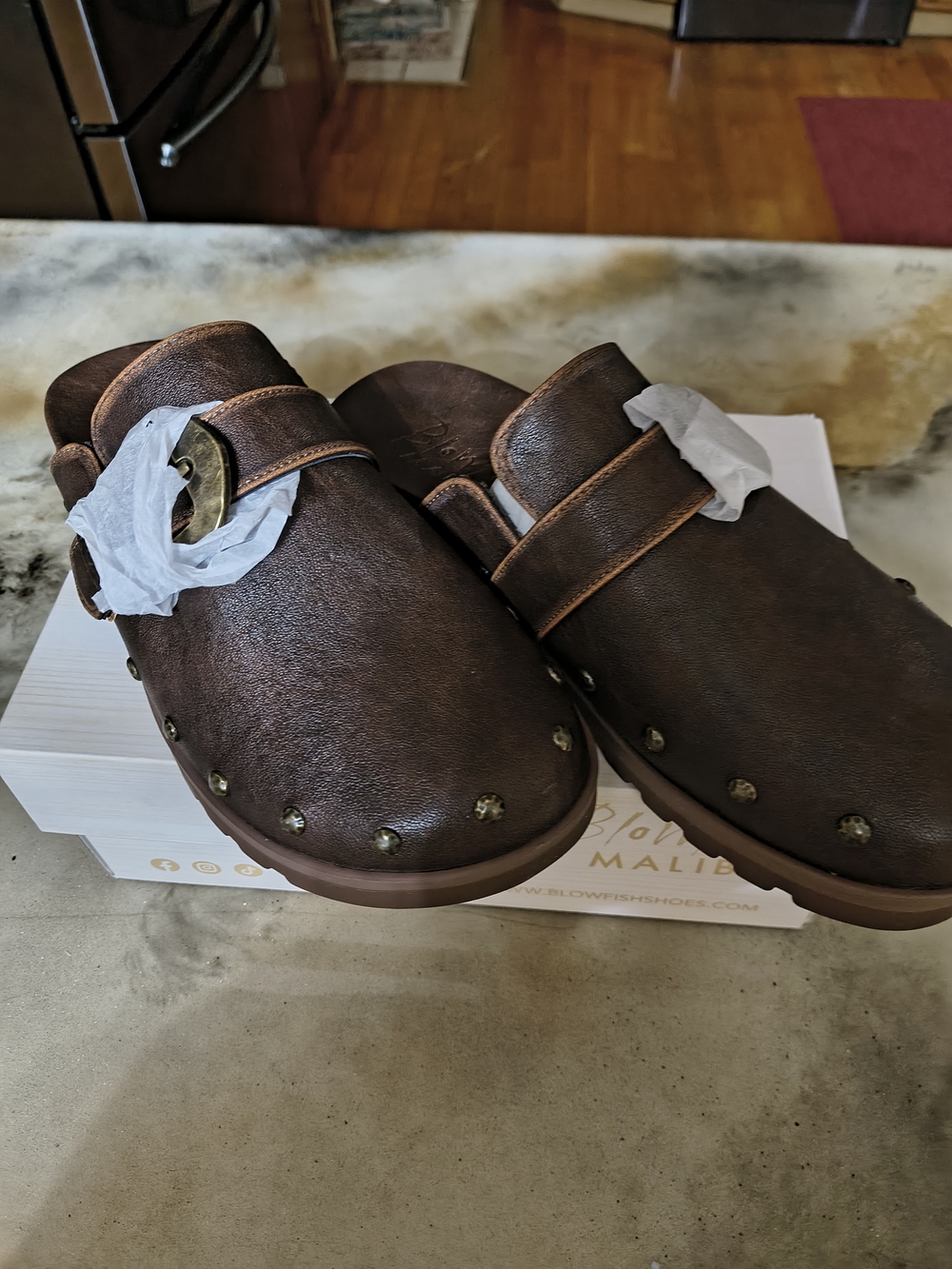 Blowfish Brown Leather Slip-On Clogs with Stud Accents - Picture 2 of 4